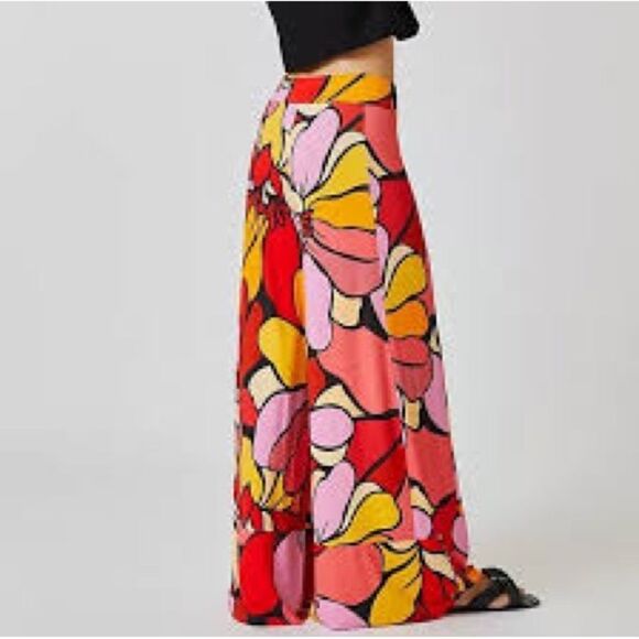 Farm Rio Womens S/P Anthropologie Wide Leg Printed Pants Floral Pull On Colorful - Picture 2 of 8